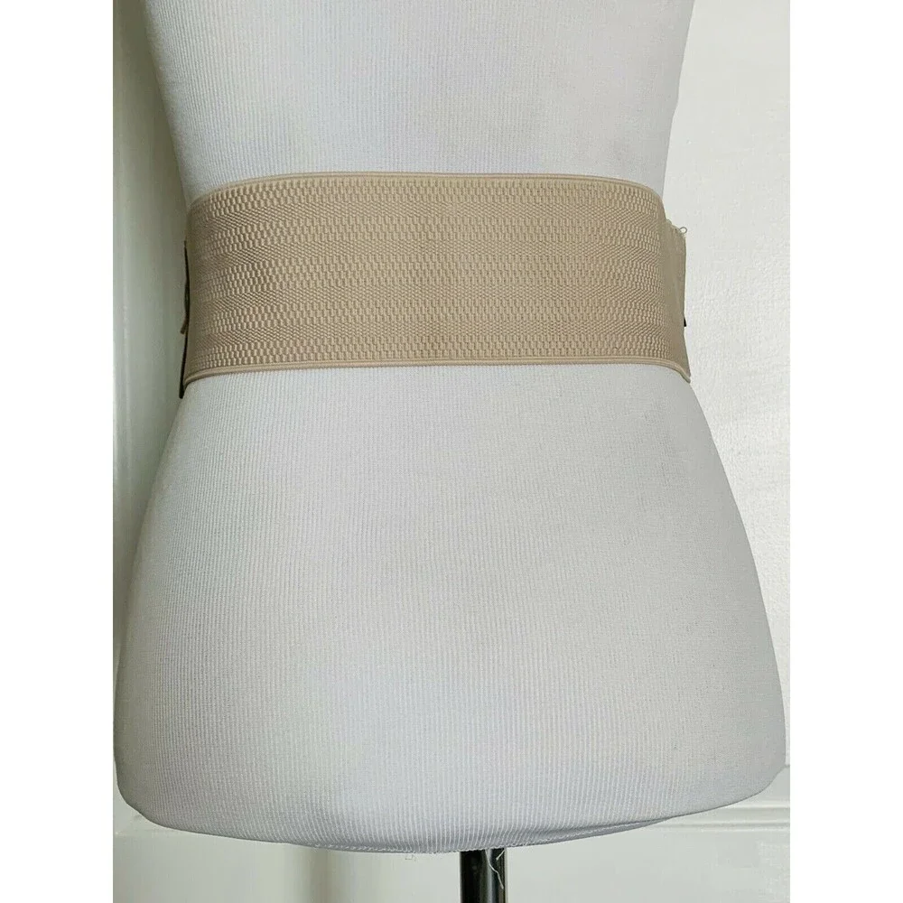 Stretch Elastic Waist Wide Belt Cummerbund Tan Faux Suede Fringe Boho M